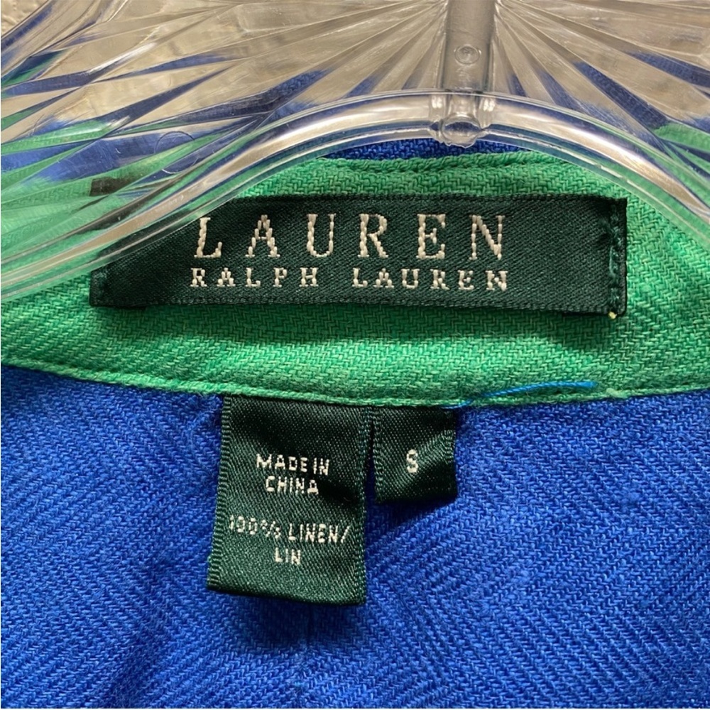 Lauren Ralph Lauren Classic Button Up Linen Shirt Embroidered Crest S Royal Blue - Picture 4 of 6